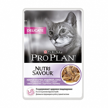 Паучи Pro Plan Nutrisavour Delicate для взрослых кошек, Чувствительное пищеварение, кусочки в соусе, океан рыба