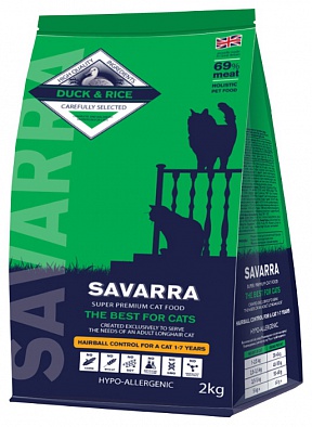 Сухой корм SAVARRA Hairball Control for a Cat для взрослых кошек, Утка/рис
