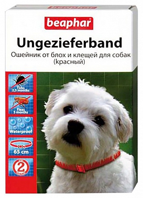 Beaphar 12612 Ошейник для собак от блох и клещей красный 65см