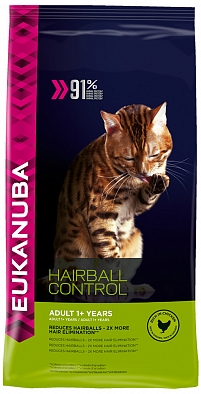 Eukanuba Cat HAIRBALL сухой корм для вывода шерсти из желудка с домашней птицей для кошек