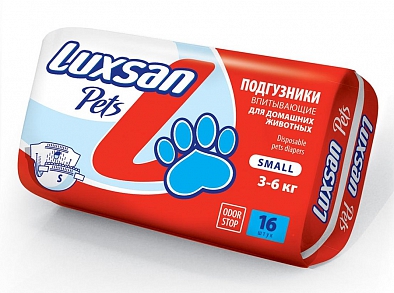 Luxsan 3.16 Pets Подгузники впитывающие для домашних животных S 3-6кг 16шт