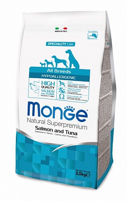 Сухой корм Monge Dog Speciality Hypoallergenic для собак гипоаллергенный лосось с тунцом