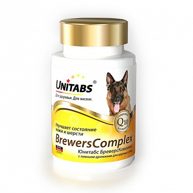 Экопром U202 Юнитабс BreversComplex с Q10 Витамины для собак крупных пород с пивными дрожжами 100таб