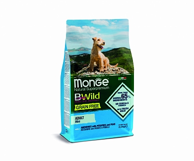 Сухой корм Monge Dog BWild GRAIN FREE Mini беззерновой из анчоуса с картофелем и горохом для взрослых собак мелких пород