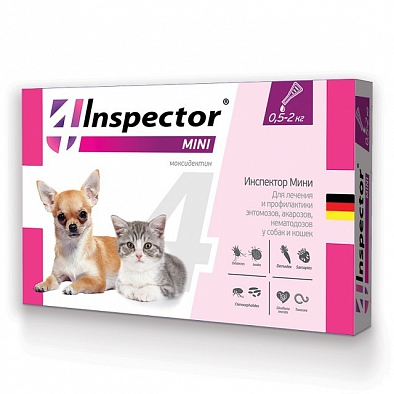 Экопром I200 Инспектор Мини Капли для кошек и собак от 0,5-2кг внешних и внутренних паразитов