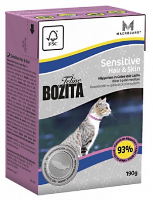 Консервы Bozita Feline Funktion Sensitive Hair & Skin для кошек с чувствительной кожей и шерстью кусочки в желе с Лососем - 190 г
