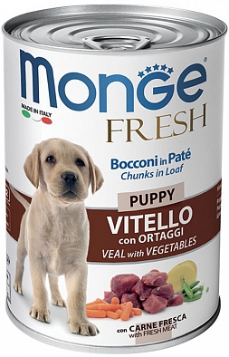 Консервы Monge Dog Fresh Chunks in Loaf для щенков мясной рулет телятина с овощами