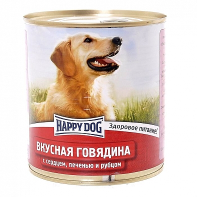 Консервы Happy Dog для собак, говядина с сердцем печенью и рубцом