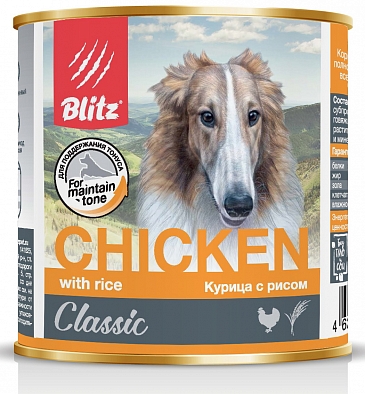 Консервы Blitz для собак всех пород, Курица с рисом