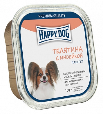 Консервы Happy Dog для собак мелких пород, паштет телятина с индейкой