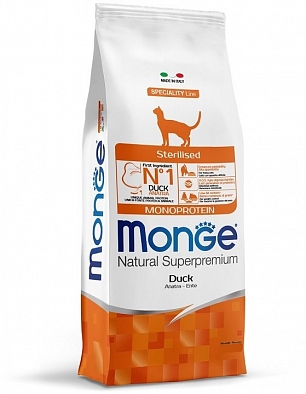 Сухой корм Monge Cat Monoprotein Sterilised Duck для стерилизованных кошек с уткой