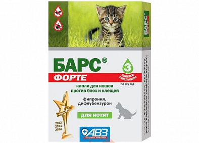 Барс ФОРТЕ Капли для котят инсектоакарицидные на фипрониле 3пипетки