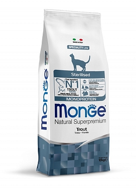 Сухой корм Monge Cat Monoprotein Sterilised для стерилизованных кошек с форелью