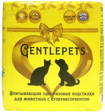 Gentlepets Подстилки впитывающие одноразовые для животных с суперабсорбентом 60*90*15шт