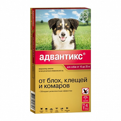 Bayer Адвантикс Капли для собак 10-25кг от блох и клещей 1пипетка*2,5мл
