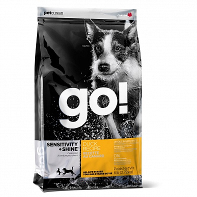 Сухой корм Go! Sensitivity + Shine Duck Dog Recipe для щенков и собак с цельной уткой и овсянкой