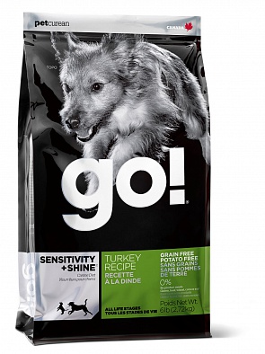 Сухой корм Go! Sensitivity + Shine Turkey Dog Recipe, Grain Free, Potato Free беззерновой для щенков и собак с индейкой для чувствительного пищеварения
