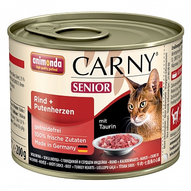 Консервы Animonda Carny Senior для пожилых кошек, с говядиной и сердцем индейки