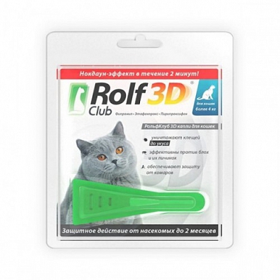 Rolf Club 3D R425 Капли для кошек более 4кг от клещей, блох и комаров