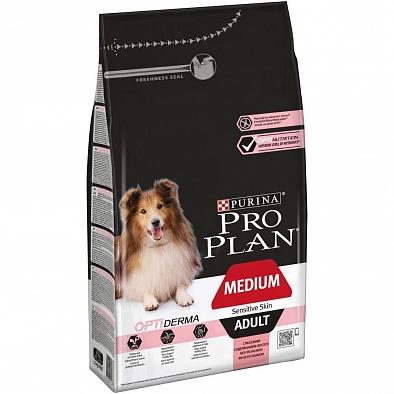 Сухой корм Pro Plan для собак средних пород с чувствительной кожей, лосось, рис