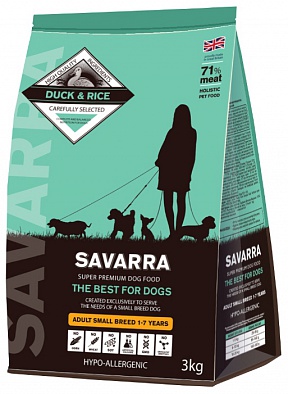 Сухой корм SAVARRA Adult Dog Small Breed для взрослых собак мелких пород, Утка/рис