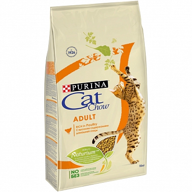 Сухой корм Cat Chow Adult для взрослых кошек, с домашней птицей
