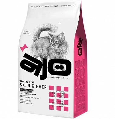 Сухой корм AJO Skin & Hair для взрослых кошек здоровая кожа и шерсть, с лососем и индейкой
