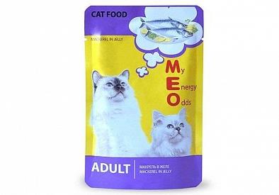 Консервы Me-O Adult для взрослых кошек, макрель в желе