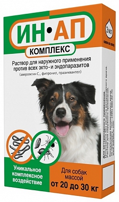 Астрафарм Ин-Ап комплекс капли для собак 20-30кг против блох, клещей, вшей, власоедов и гельминтов 3мл