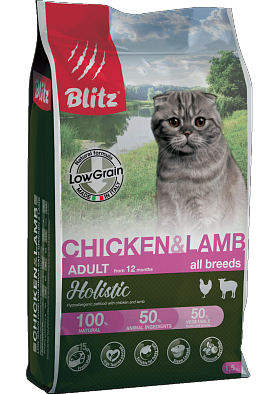 Сухой корм Blitz Holistic корм низкозерновой для кошек всех пород, Курица/Ягненок