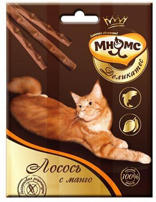 Лакомство Мнямс Деликатес лакомые палочки 9 см для кошек с лососем и манго 3х4 г